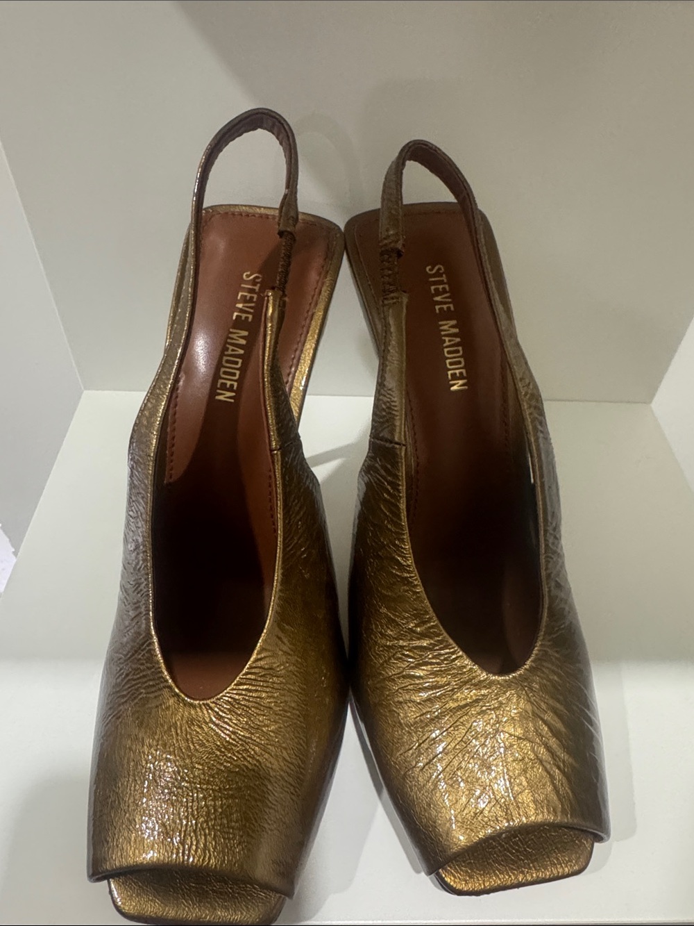 Steve Madden Metallic Gold Peep-Toe Slingback Heels
